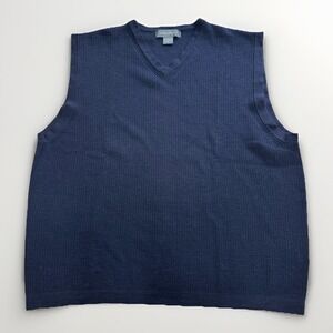 Eddie Bauer Men's M Merino Wool Sweater Vest V-Neck Knit Navy Blue 100% Wool